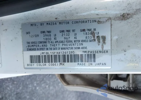 2010 Mazda Mazda3 I Sport z USA, uszkodzony, nr VIN JM1BL1SFXA1261395